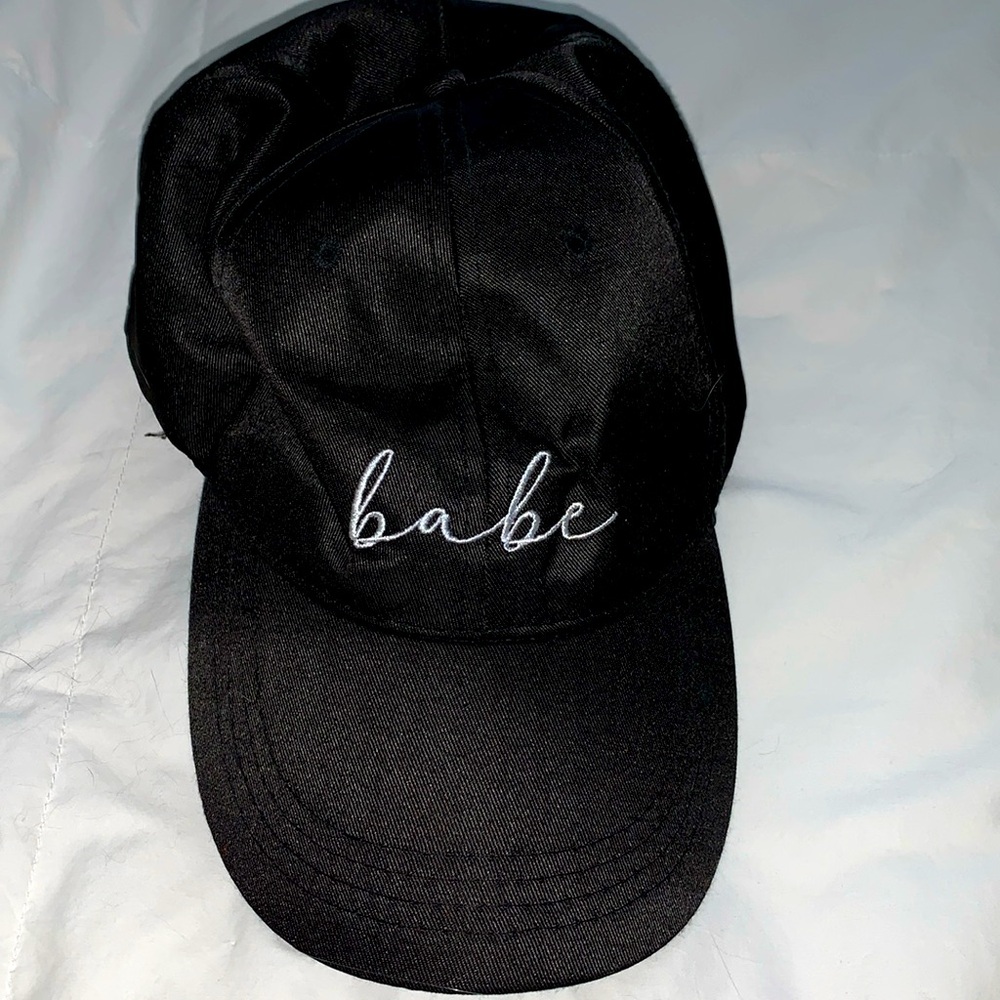 Black “babe” script baseball hat - Velcro adjustable, one size